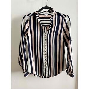 Express Portofino Womens Black White Beige Long Sleeve Ruffle Blouse Size XS